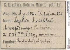 Etiketten zu Saphir (NHMW-MIN-Ay602)
